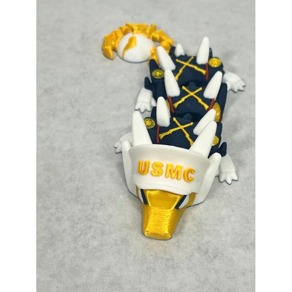 USMC Military Articulated Dragon 3D Printed Toy Dress Blues EGA Emblem Gold Sm